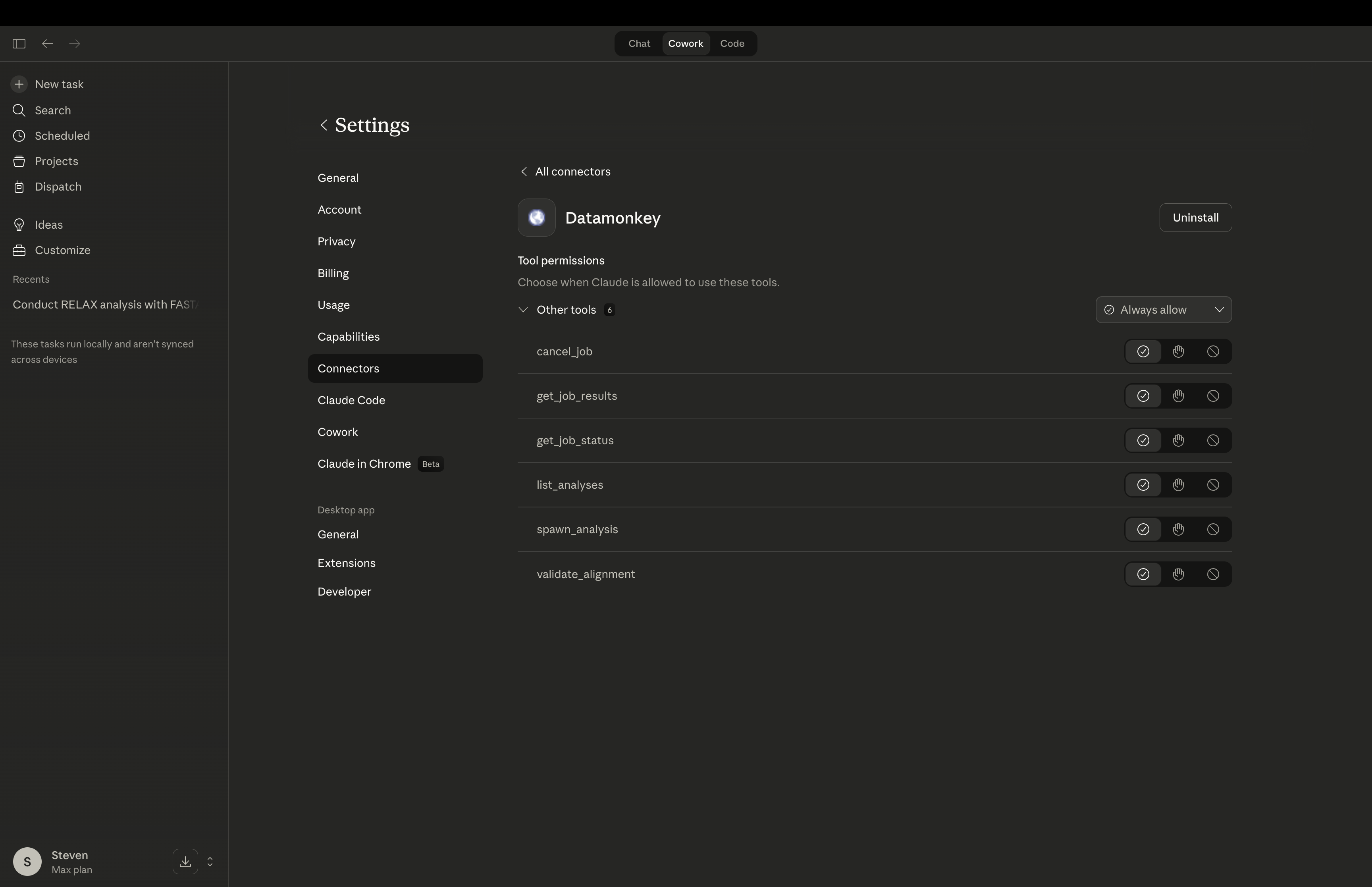 Datamonkey tool permissions configuration